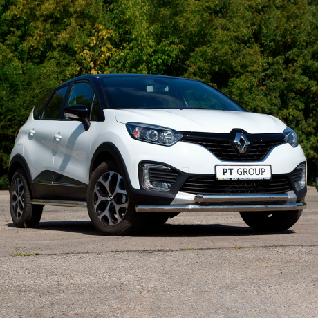 Защита переднего бампера двойная d63/63мм (НПС) RENAULT Kaptur (2016-н.в.) купить недорого с доставкой в Находка